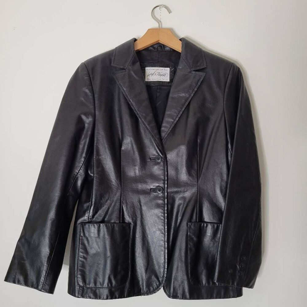 Lord & Taylor Vintage Genuine Leather Blazer Jacket Black American Petite PM